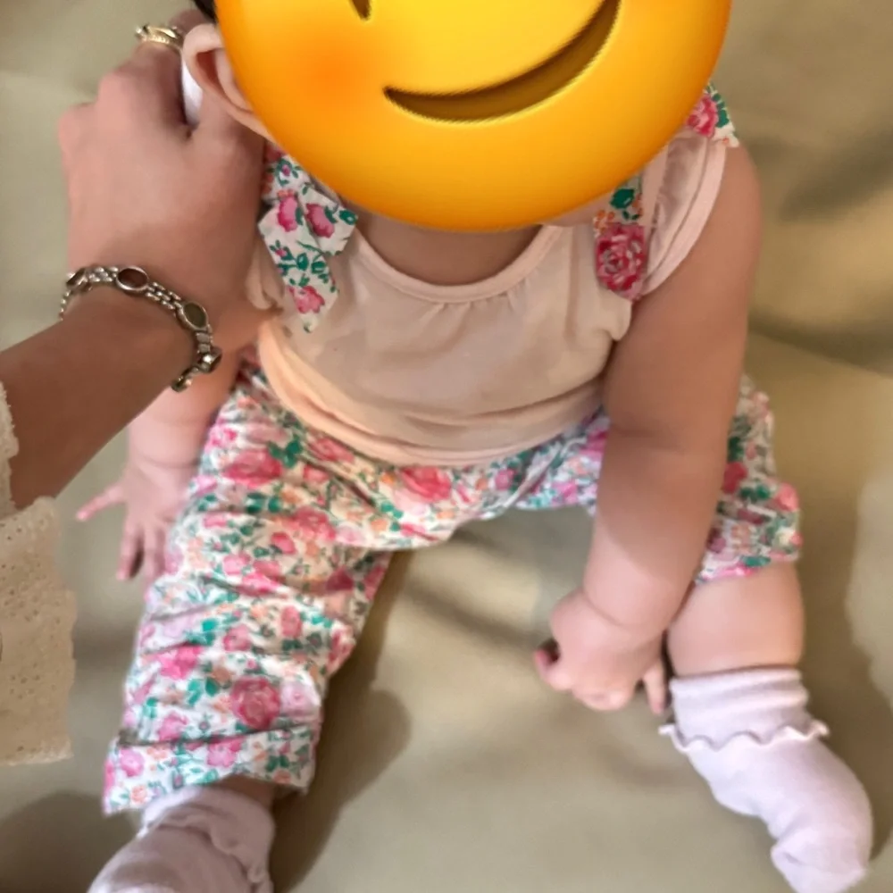 Jacadi baby girl floral bow embellished cotton shirt and pants set
